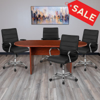 Flash Furniture BLN-6GCCHR2286-BK-GG 5 Piece Cherry Oval Conference Table Set with 4 Black and Chrome LeatherSoft Executive Chairs